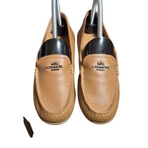 Coach Mary Lock Up Tan Brown Tumbled Leather Womens Driving Loafers Size 6.5